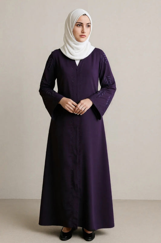 Elegant Plum Embroidered Abaya