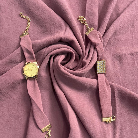 Hijab, Watch & Bracelet Matching Set-Pink