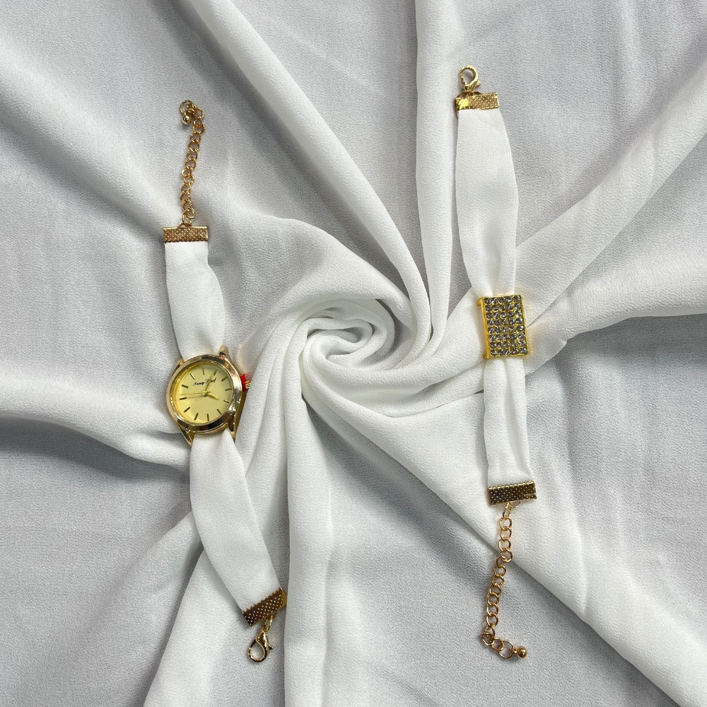 Hijab, Watch & Bracelet Matching Set-White