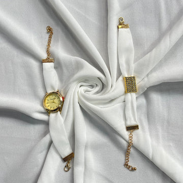Hijab, Watch & Bracelet Matching Set-White