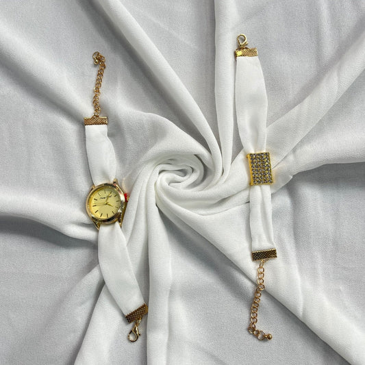 Hijab, Watch & Bracelet Matching Set-White
