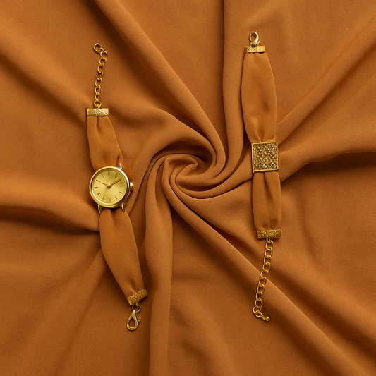 Hijab, Watch & Bracelet Matching Set -Camel