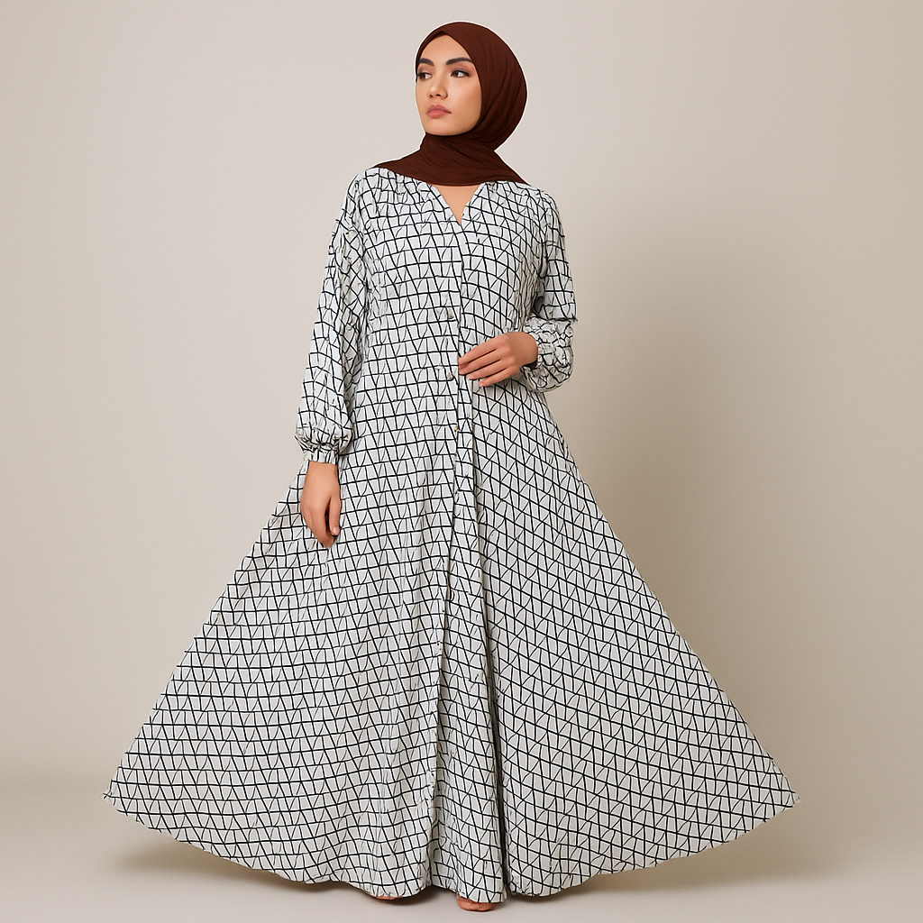 Black-and-White Geometric Print Abaya