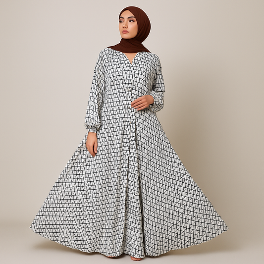 Black-and-White Geometric Print Abaya