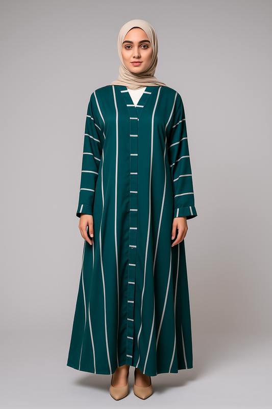 Green & White Striped Abaya