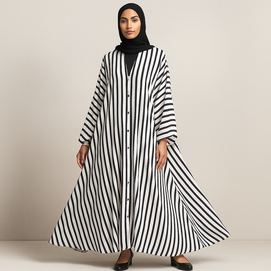 Black & White Striped Everyday Abaya