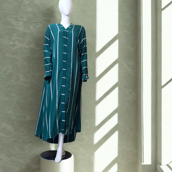 Green & White Striped Abaya