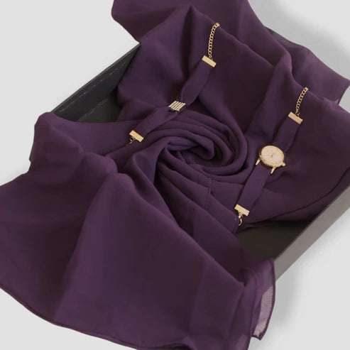 Hijab, Watch & Bracelet Matching Set-Purple