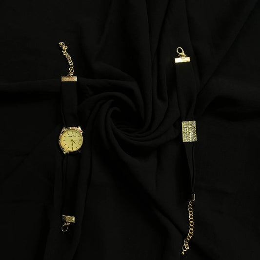 Hijab, Watch & Bracelet Matching Set – Black