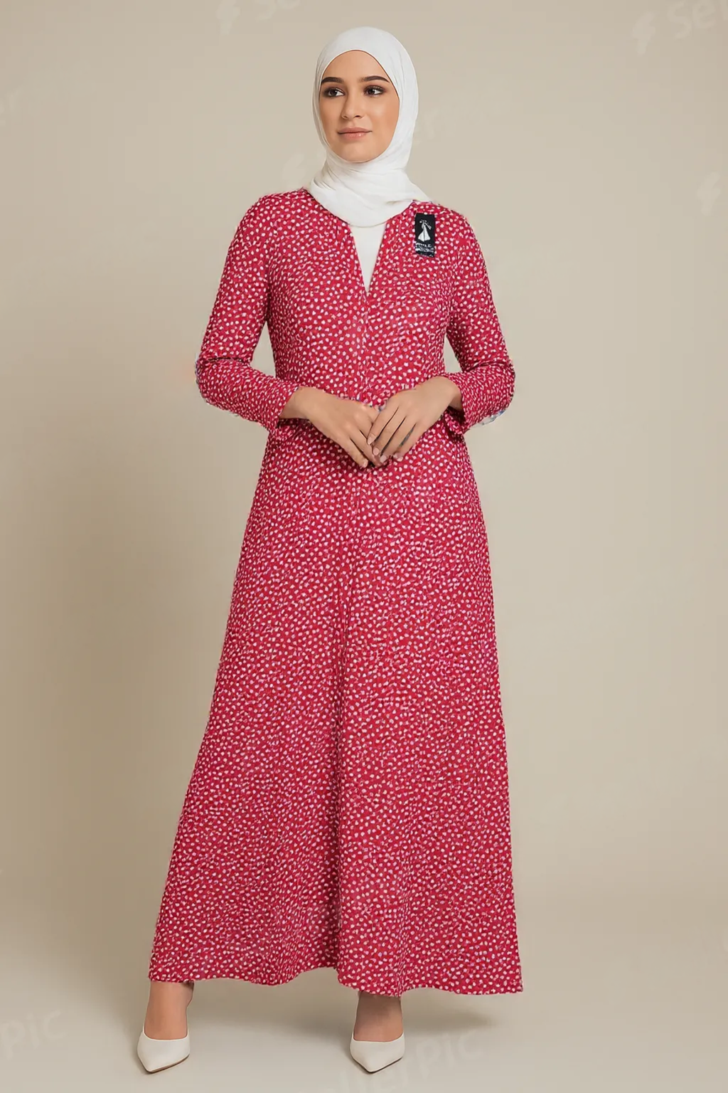 Red Printed Everyday Wear Muslim Abaya for Women