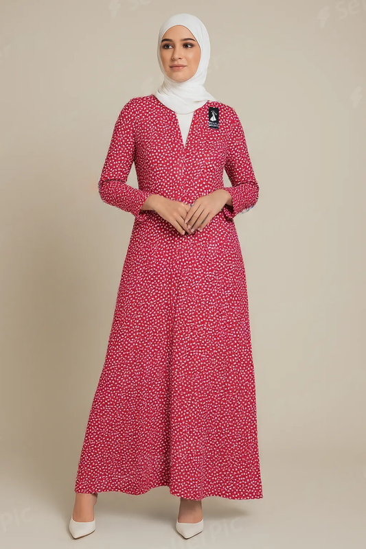 Red Printed Everyday Wear Muslim Abaya for Women