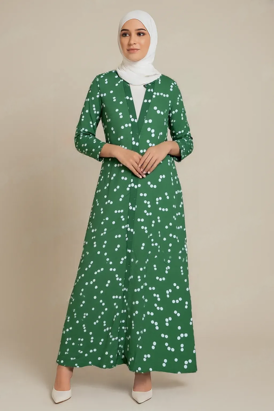 Lightweight Printed Green Abaya for Daily Wear